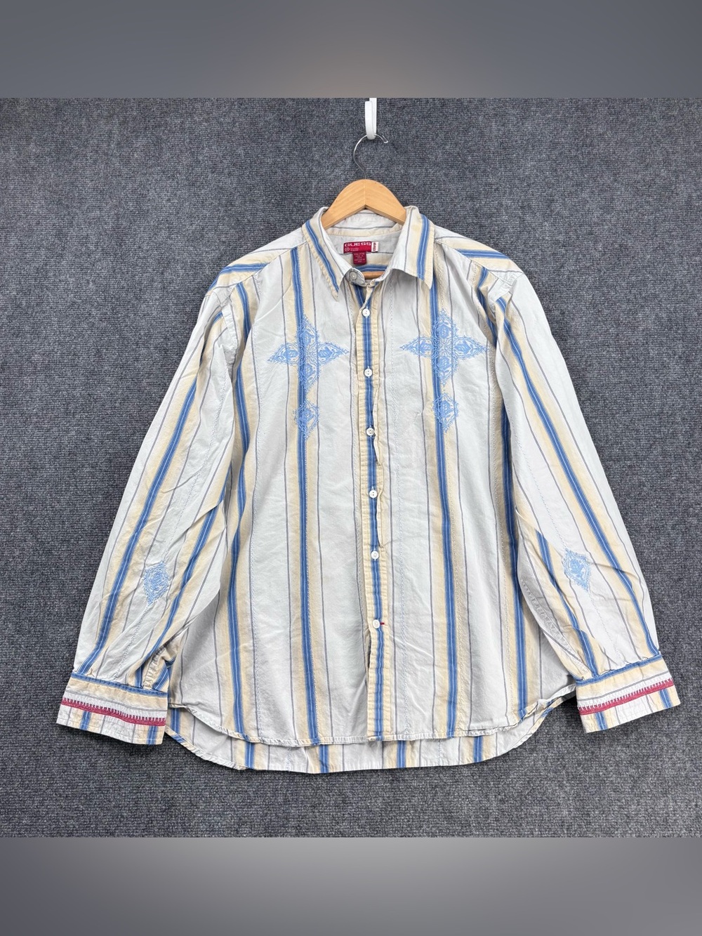 VTG Y2K Guess Striped Cowboycore Embroidered Long Sleeve Shirt Men’s XXL
